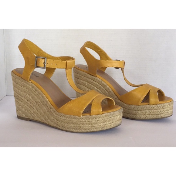 mustard wedge heels